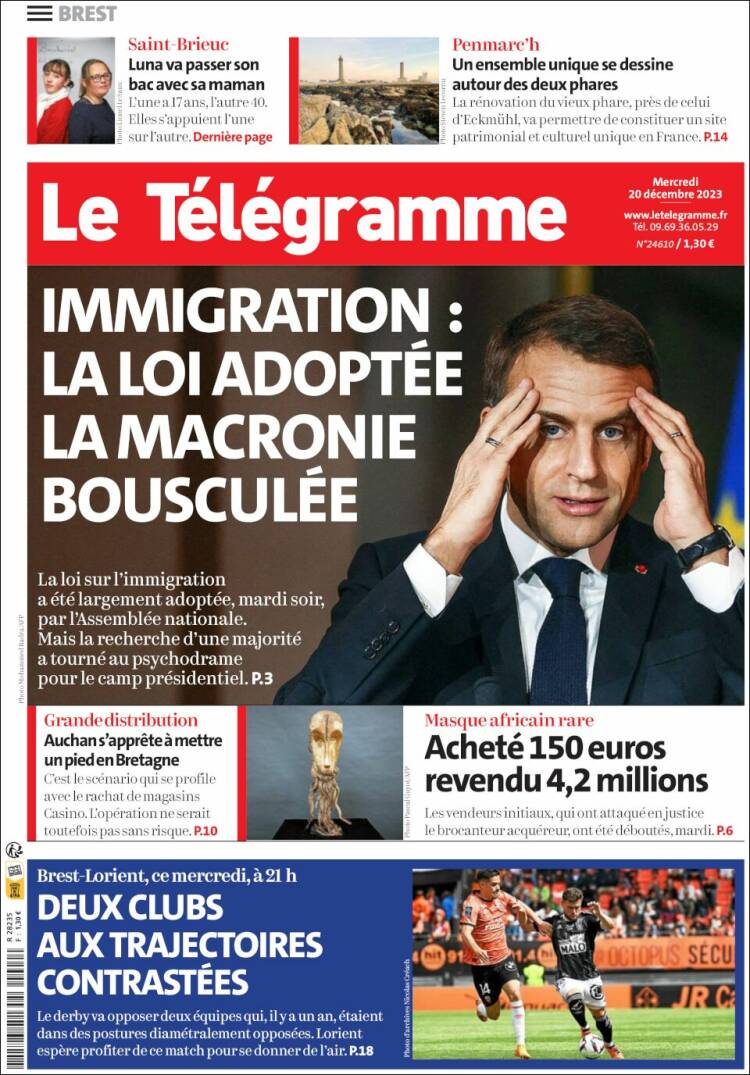 Portada de Télégramme (Francia)