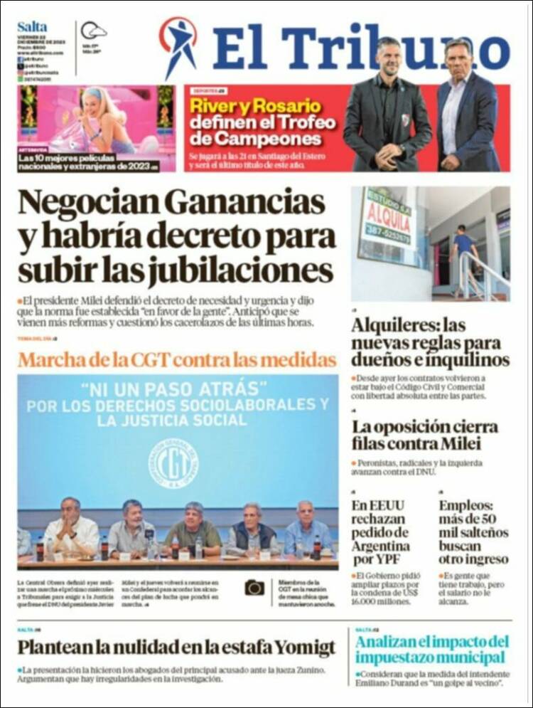 Portada de El Tribuno - Salta (Argentina)