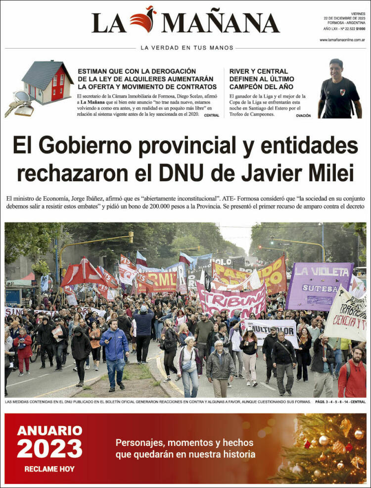Portada de Diario La Mañana (Argentina)