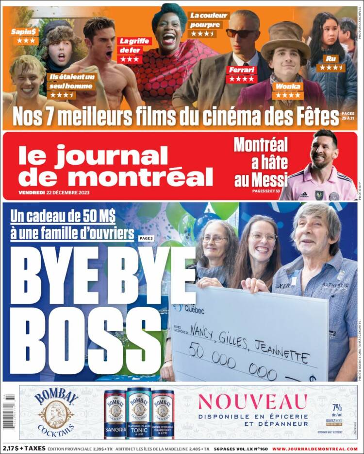 Portada de Le Journal de Montréal (Canadá)