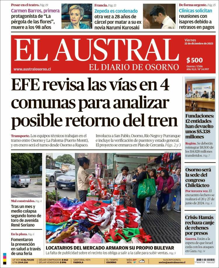 Portada de El Austral de Osorno (Chile)