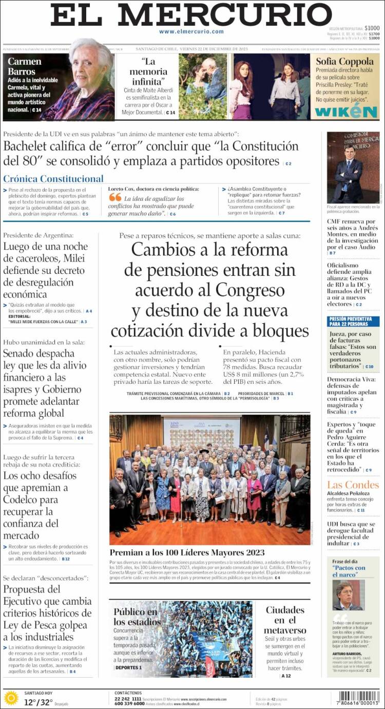 Portada de El Mercurio (Chile)