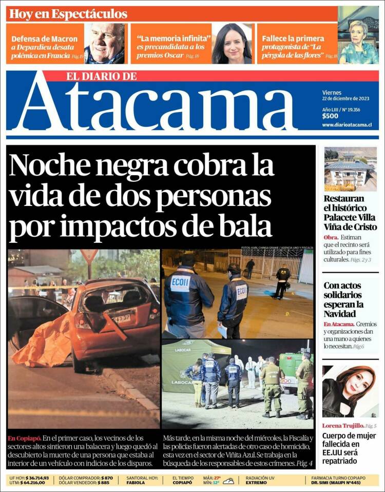 Portada de Diario de Atacama (Chile)