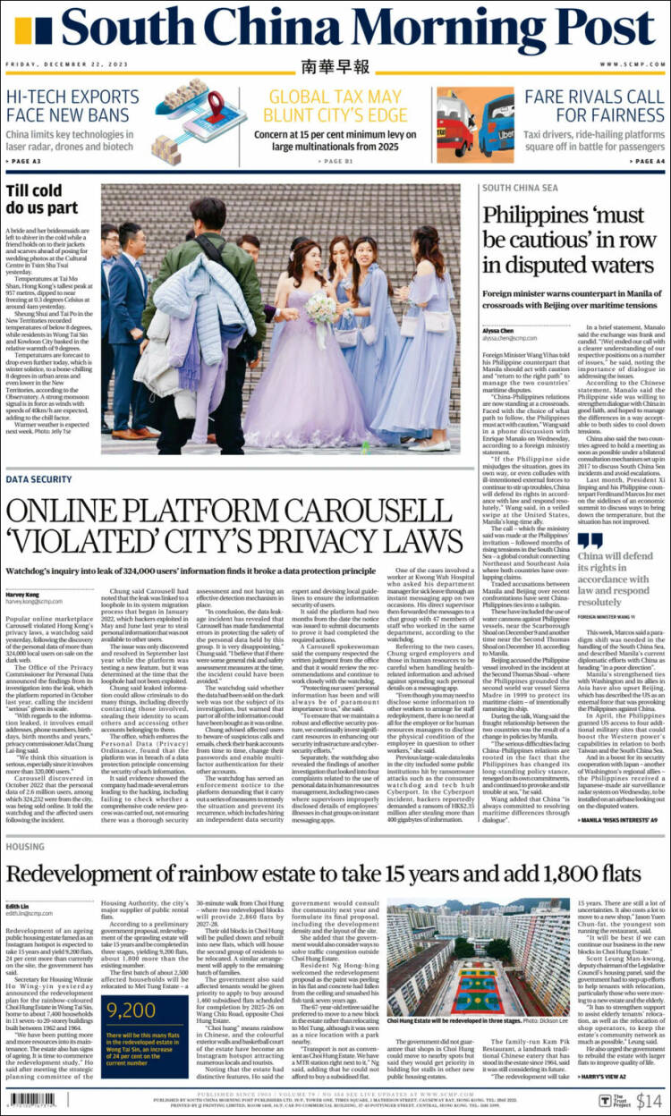 Portada de South China Morning Post (China)