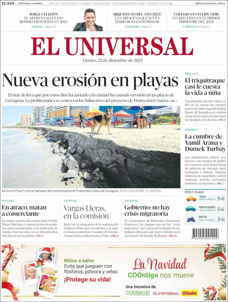Portada de El Universal (Colombia)