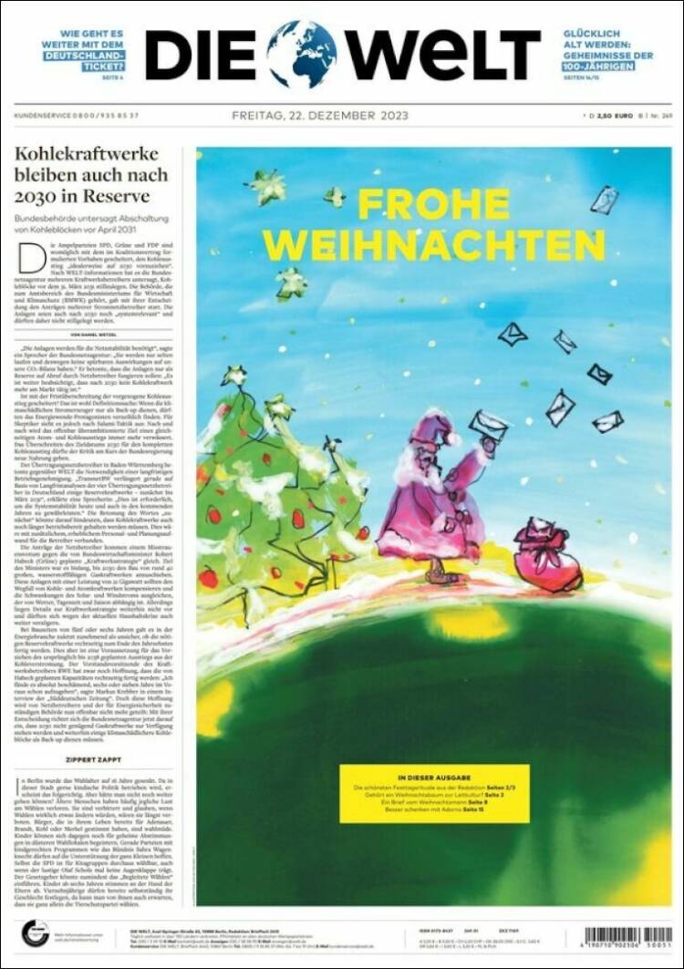 Portada de Die Welt (Alemania)