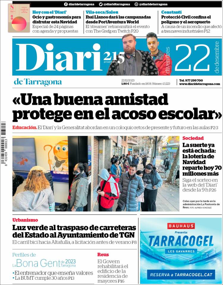 Portada de Diari de Tarragona (España)