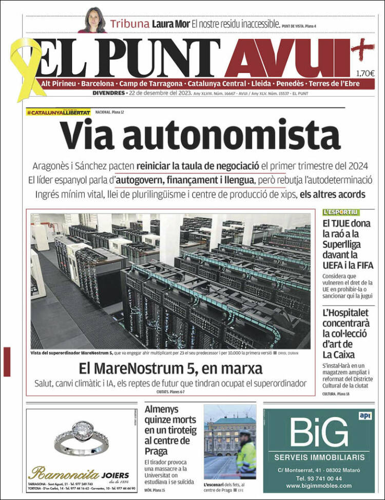 Portada de El Punt Avui (España)