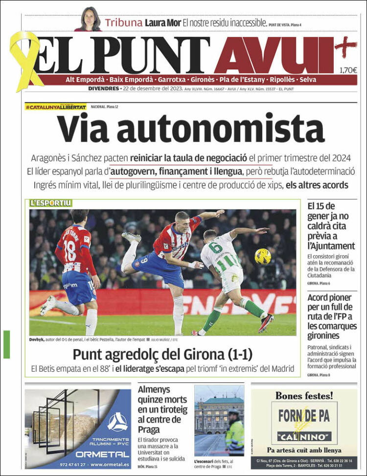 Portada de El Punt Avui - Girona (España)