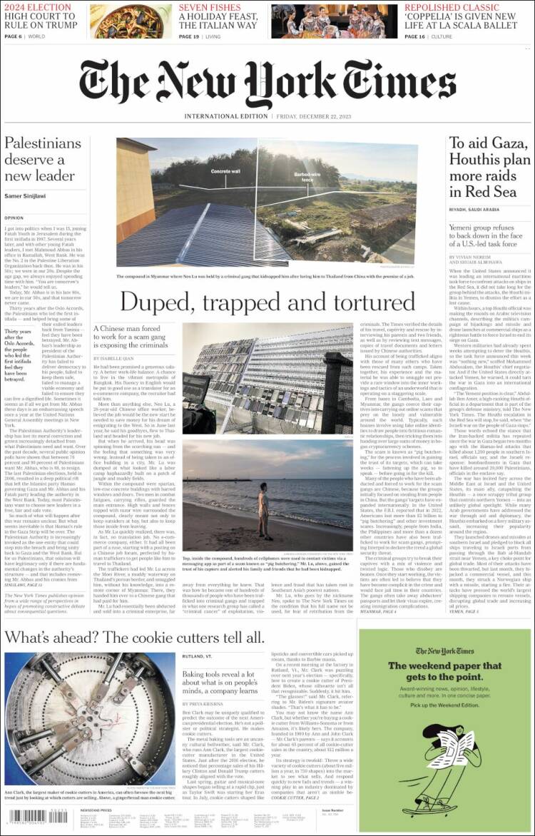 Portada de International New York Times (Europa)