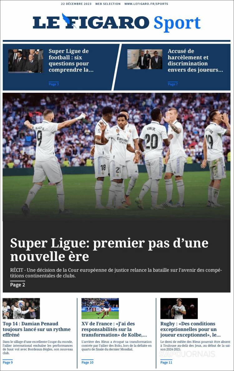 Portada de Le Figaro Sport (Francia)