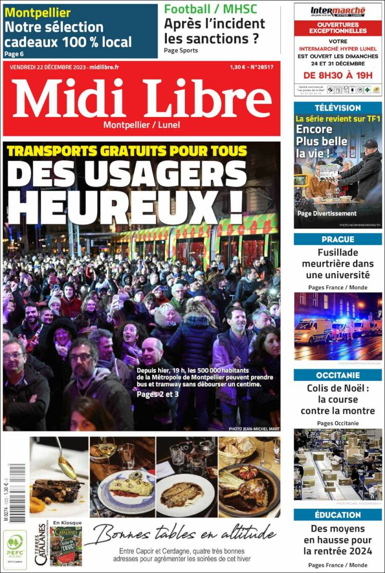 Portada de Midi Libre (Francia)