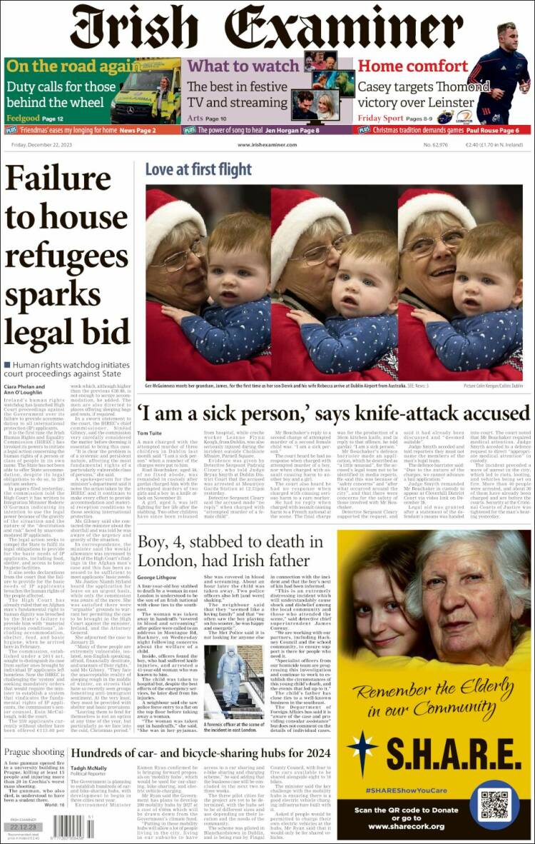 Portada de Irish Examiner (Irlanda)