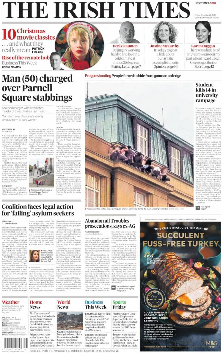 Portada de Irish Times (Irlanda)