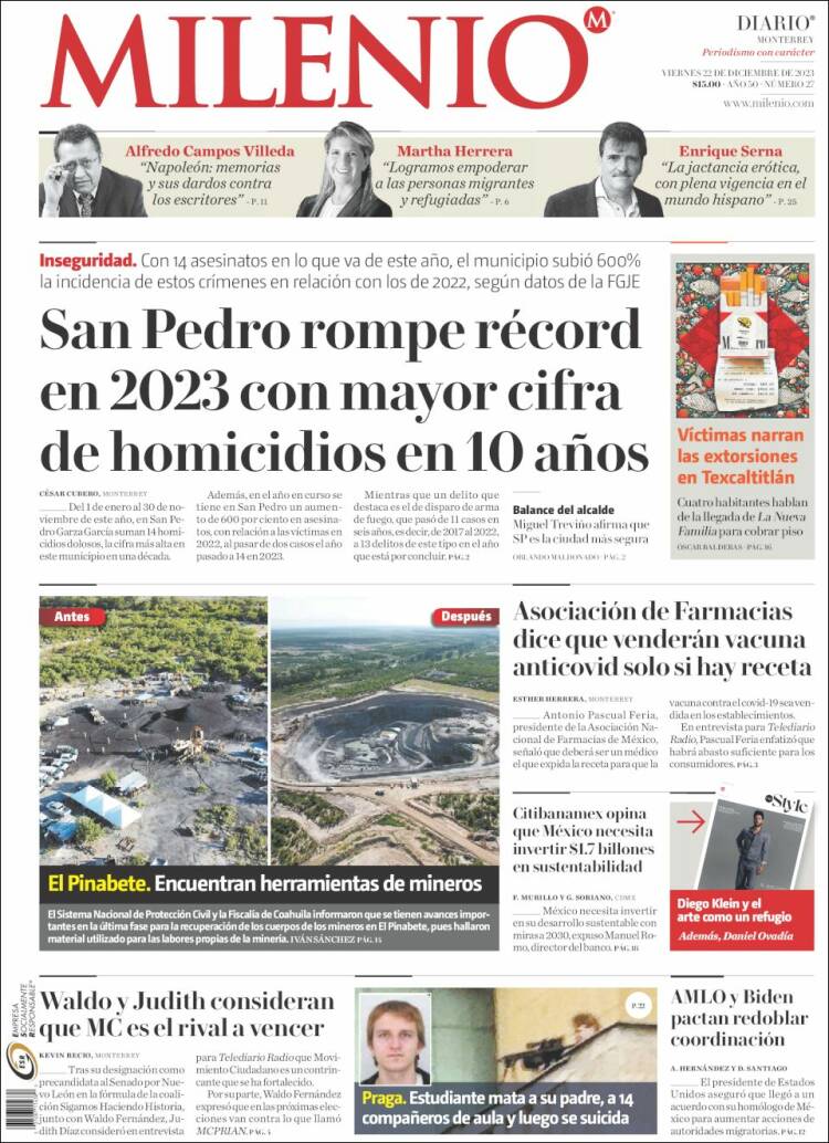 Portada de Milenio de Monterrey (M&eacute;xico)