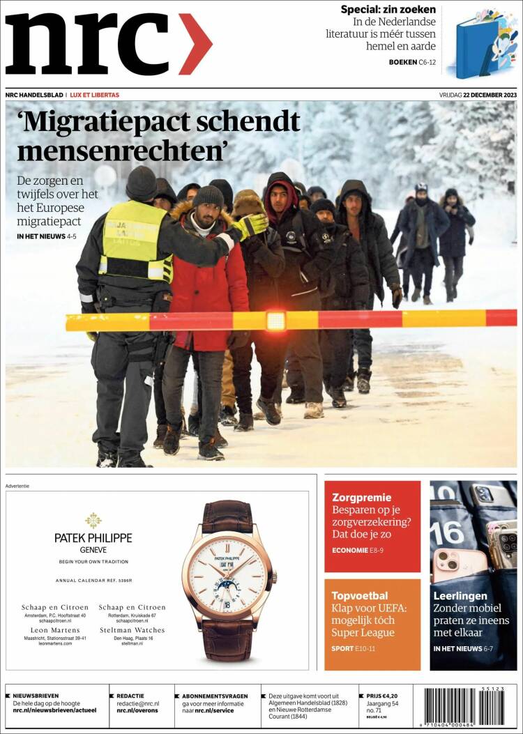Portada de NRC Handelsblad (Pa&iacute;ses Bajos)