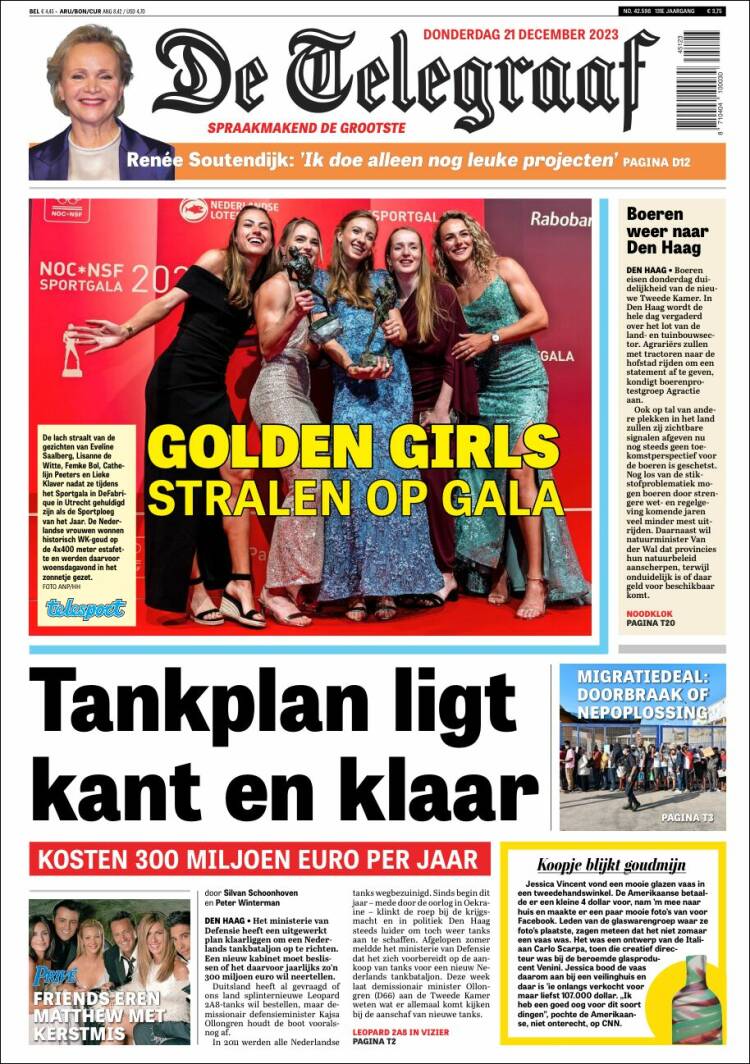 Portada de De Telegraaf (Pa&iacute;ses Bajos)