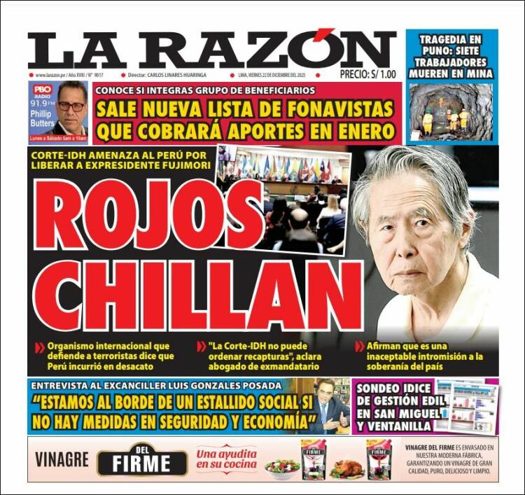 Portada de La Razón (Per&uacute;)