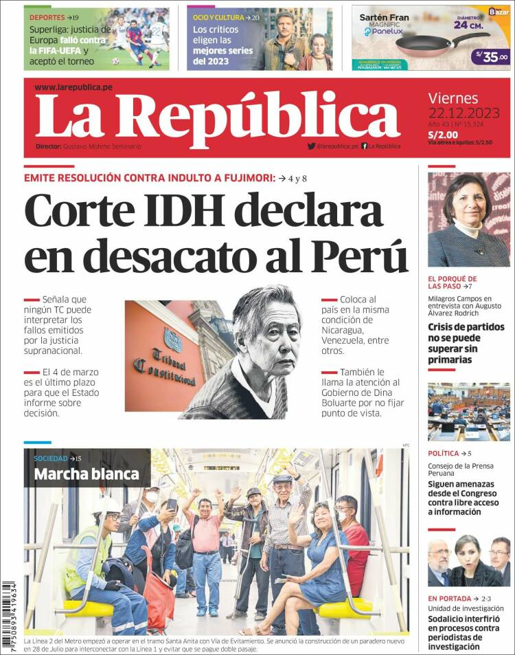 Portada de La Republica (Per&uacute;)