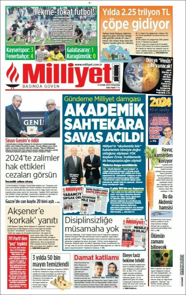 Portada de Milliyet (Turqu&iacute;a)