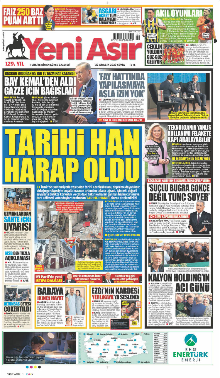 Portada de Yeni Asır (Turqu&iacute;a)