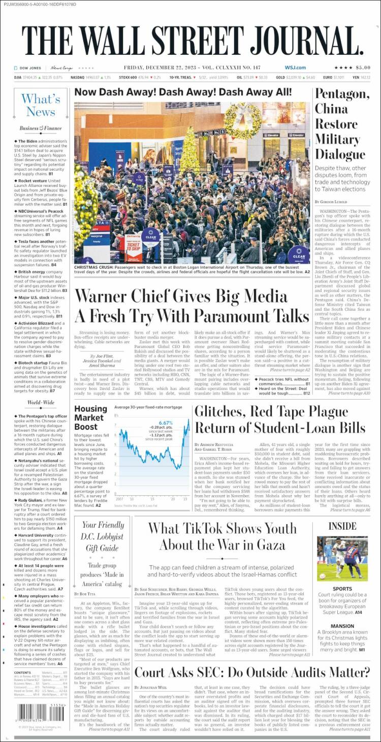 Portada de Wall Street Journal (USA)