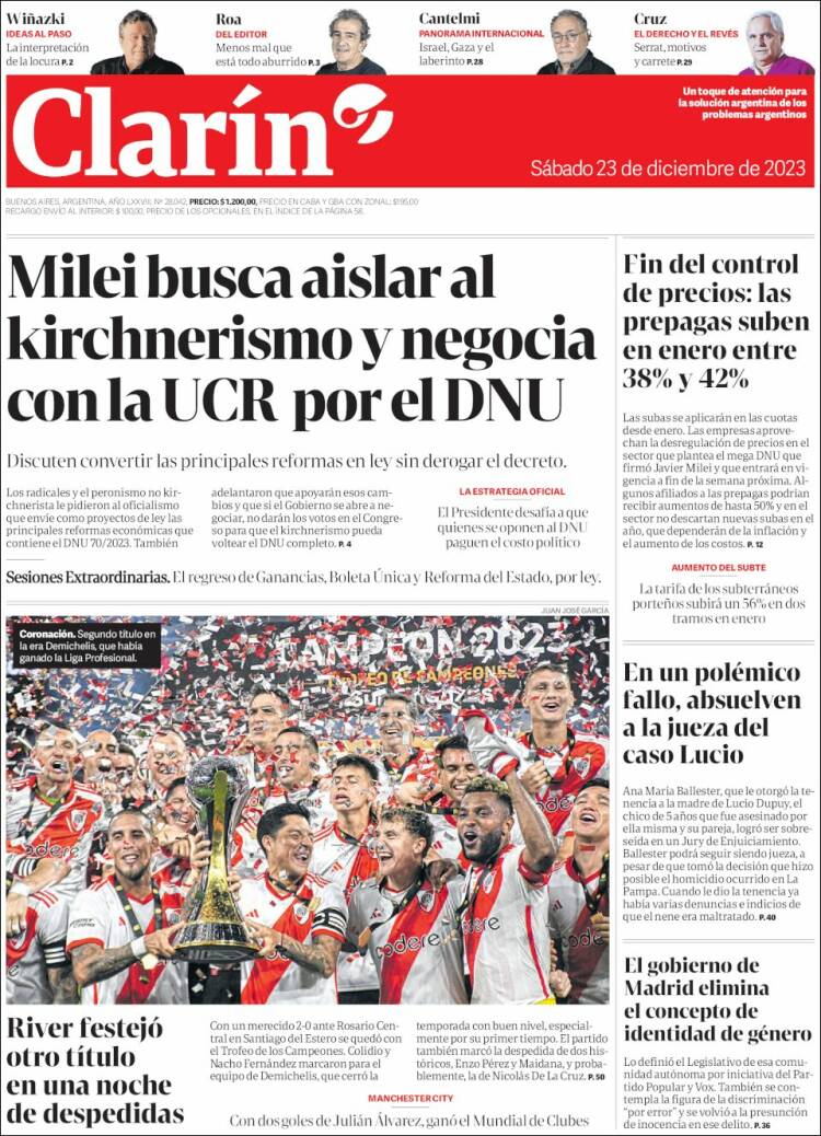 Portada de Clarín (Argentina)