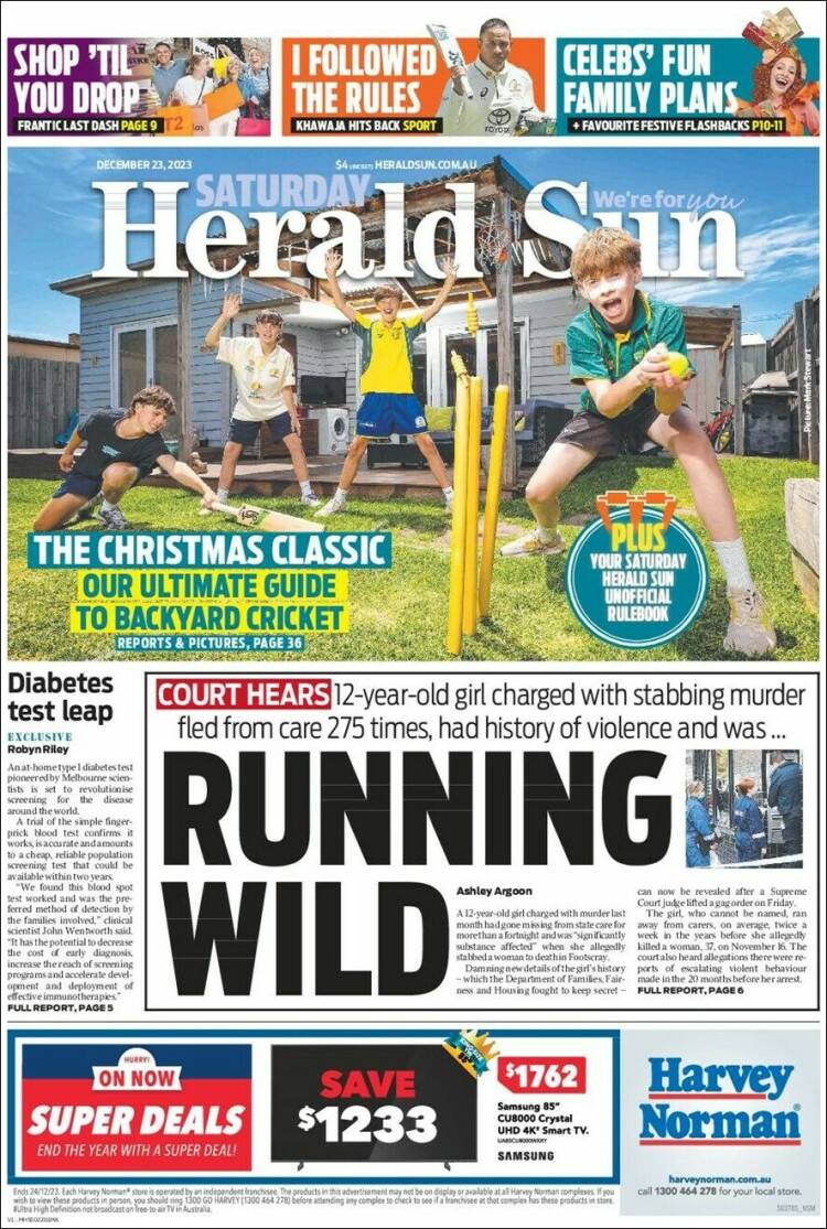 Portada de Herald Sun (Australia)
