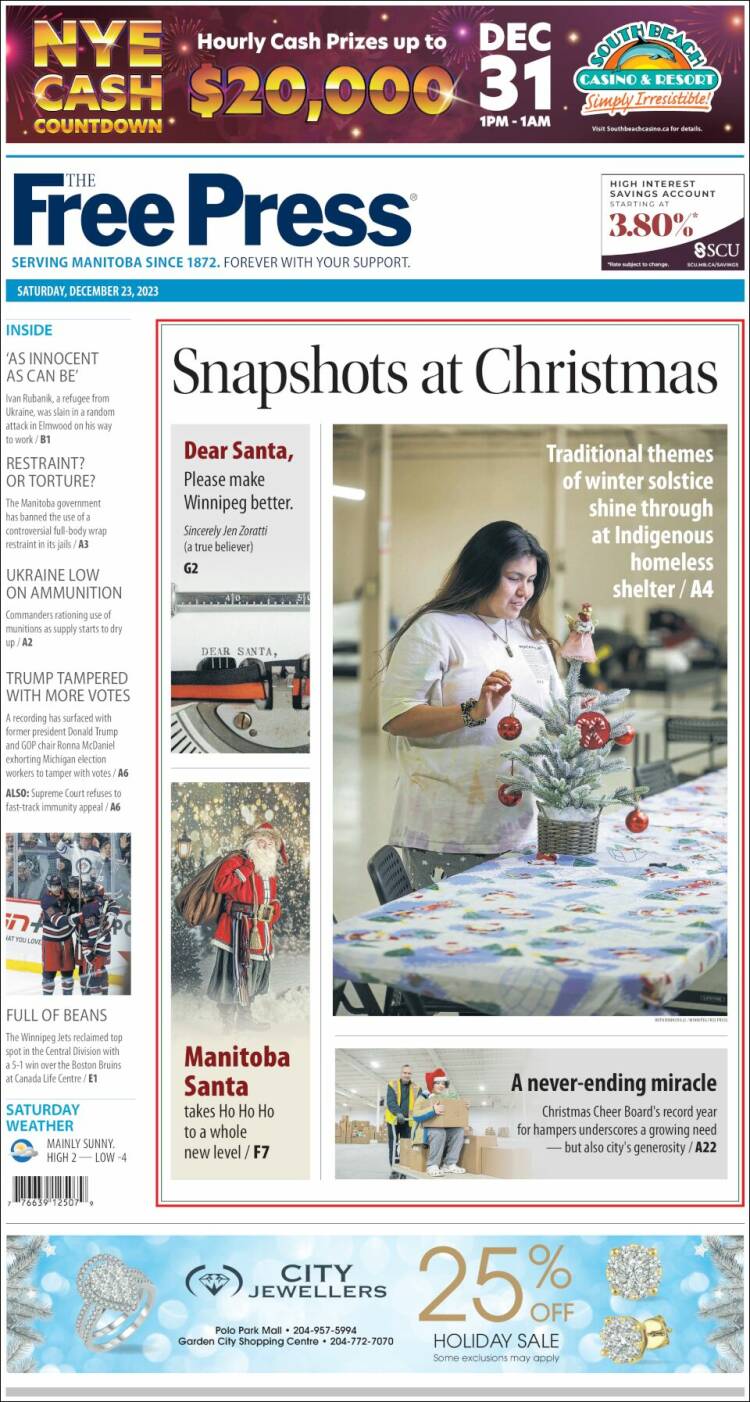 Portada de Winnipeg Free Press (Canadá)