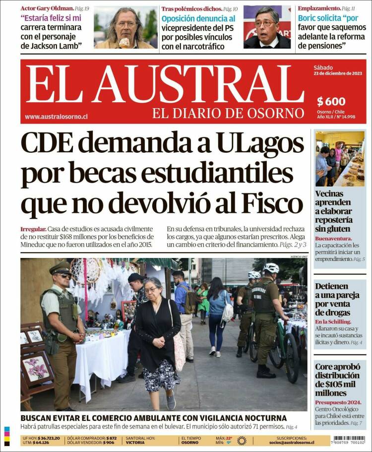 Portada de El Austral de Osorno (Chile)