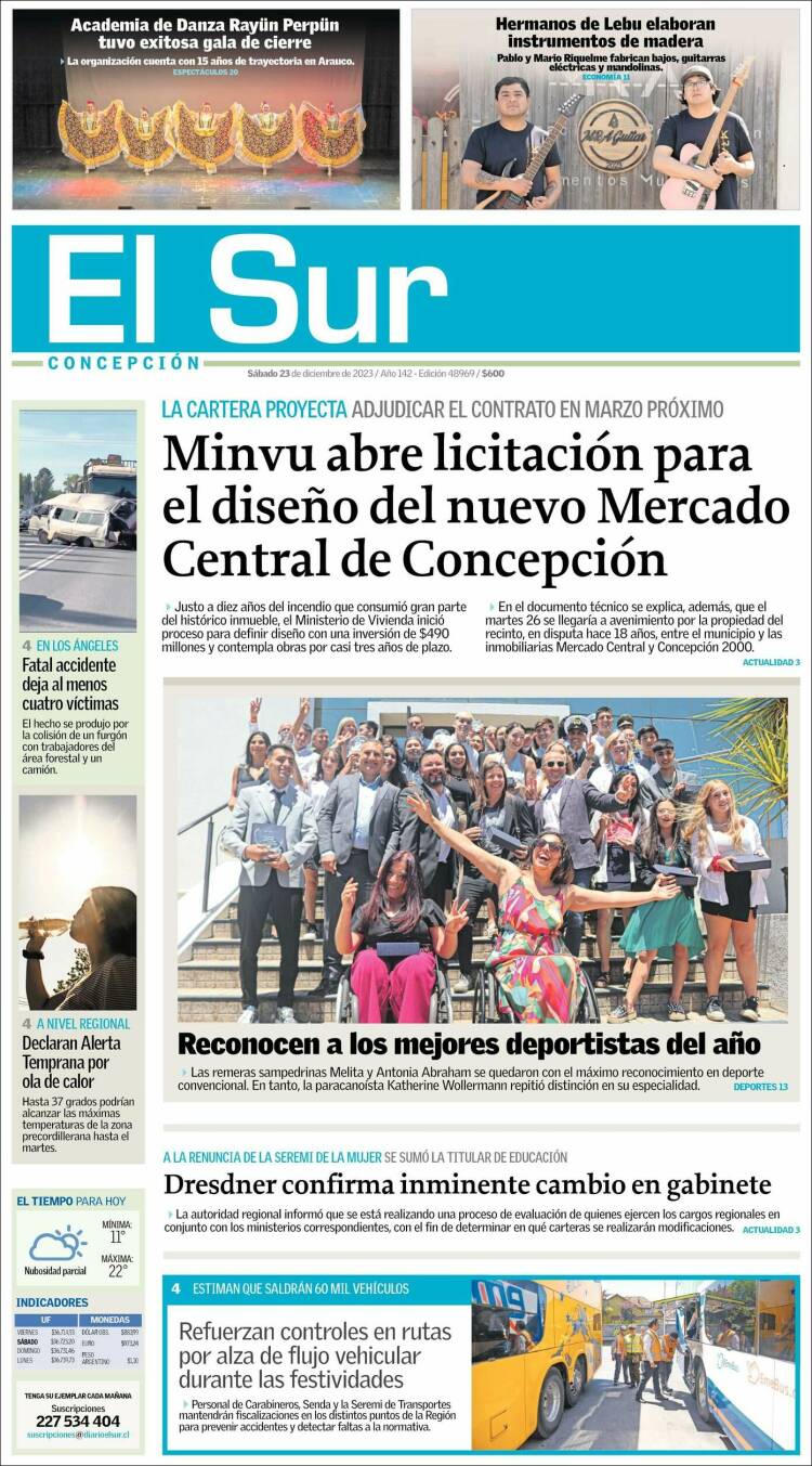 Portada de El Sur (Chile)