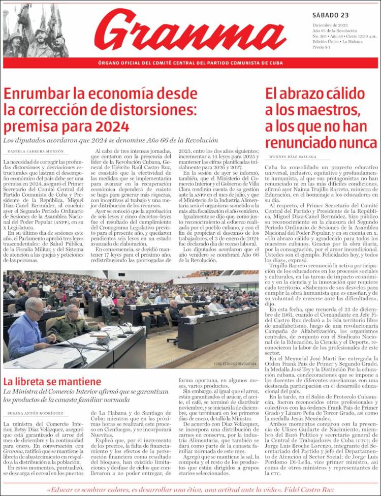 Portada de Granma (Cuba)