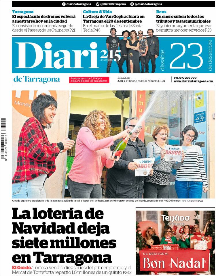 Portada de Diari de Tarragona (España)