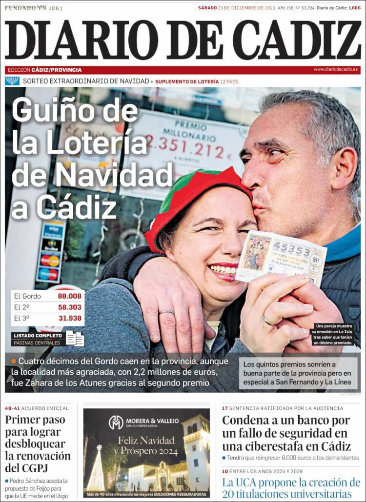 Portada de Diario de Cádiz (España)