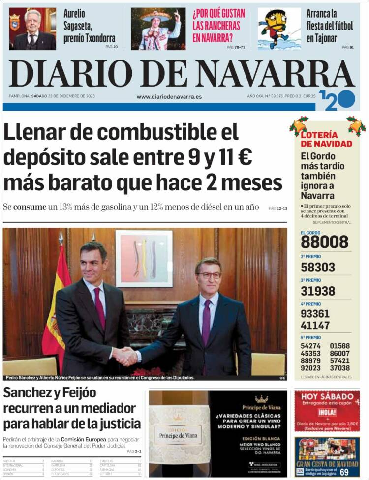 Portada de Diario de Navarra (España)