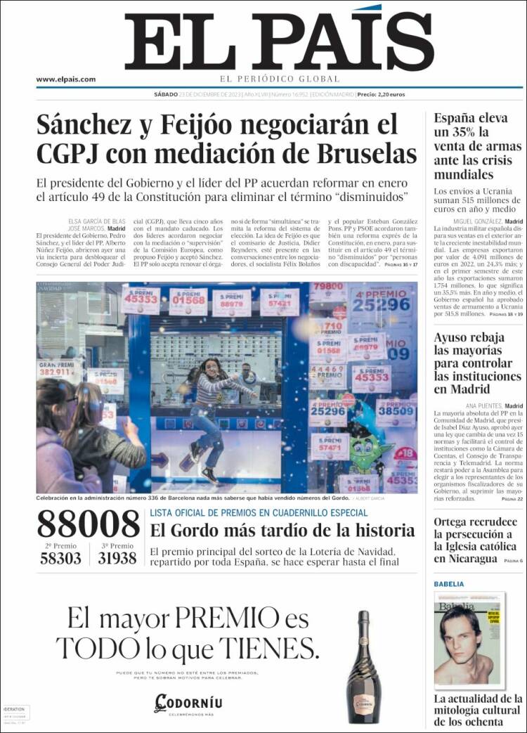 Portada de El País (España)