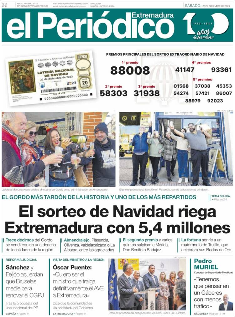 Portada de El Periódico de Extremadura (España)