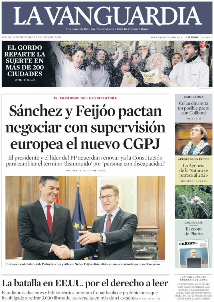Portada de La Vanguardia (España)
