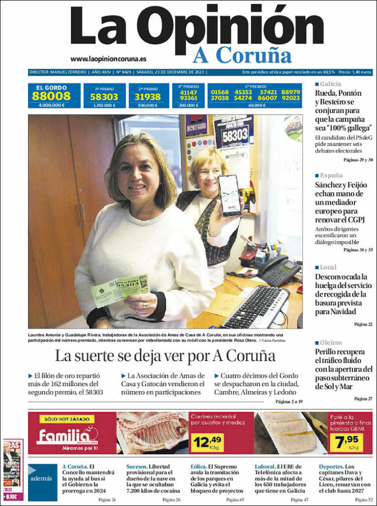 Portada de La Opinión de A Coruña (España)