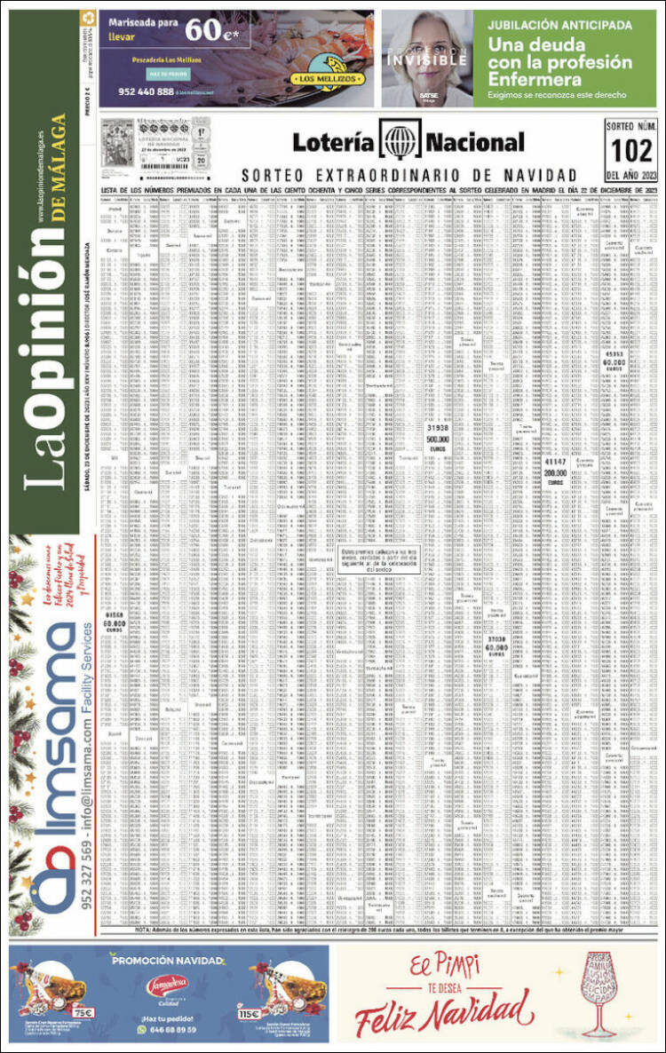 Portada de La Opinión de Málaga (España)