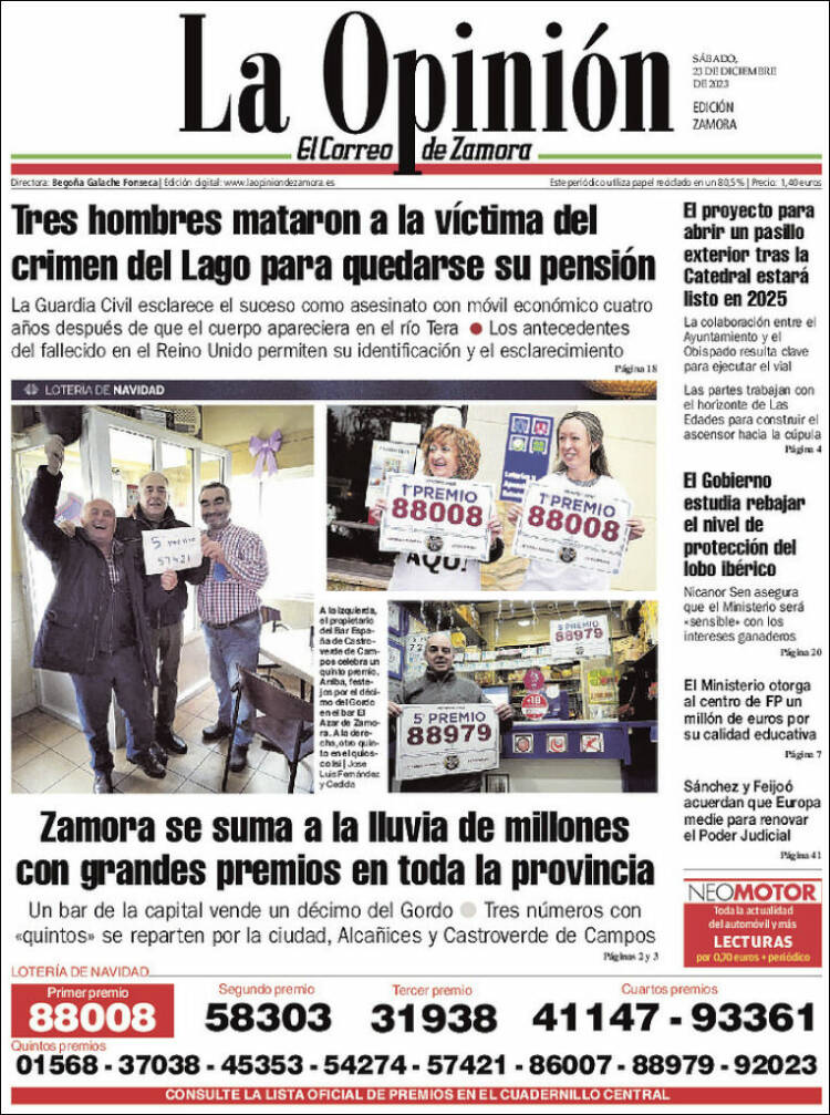Portada de La Opinión - El Correo de Zamora (España)