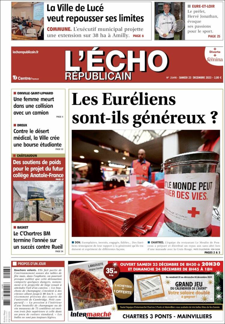 Portada de L'Echo Républicain (Francia)
