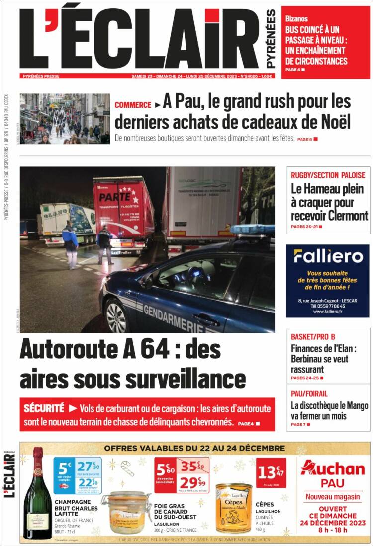 Portada de L'Eclair des Pyrénées (Francia)