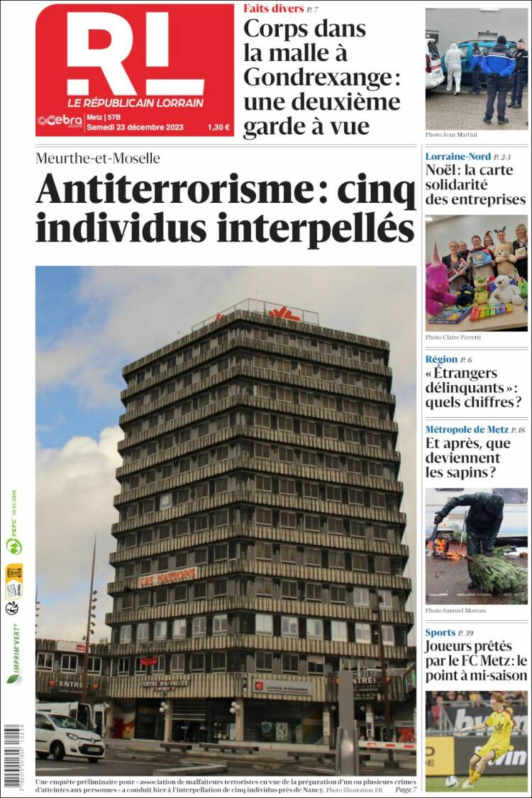 Portada de Le Republicain Lorrain (Francia)