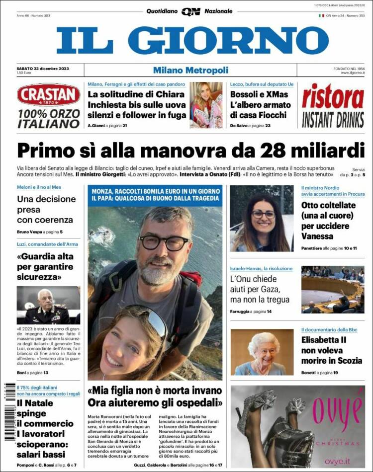 Portada de Il Giorno (Italia)