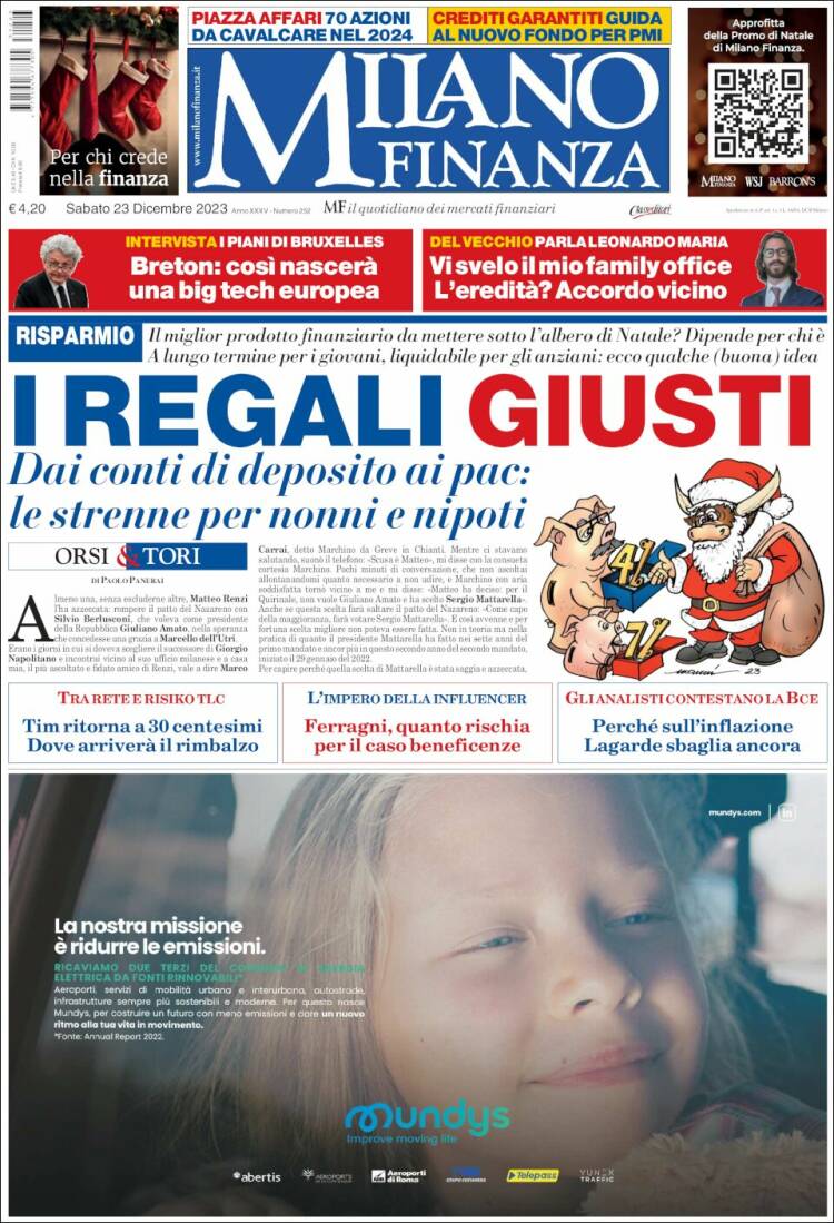 Portada de Milano Finanza (Italia)