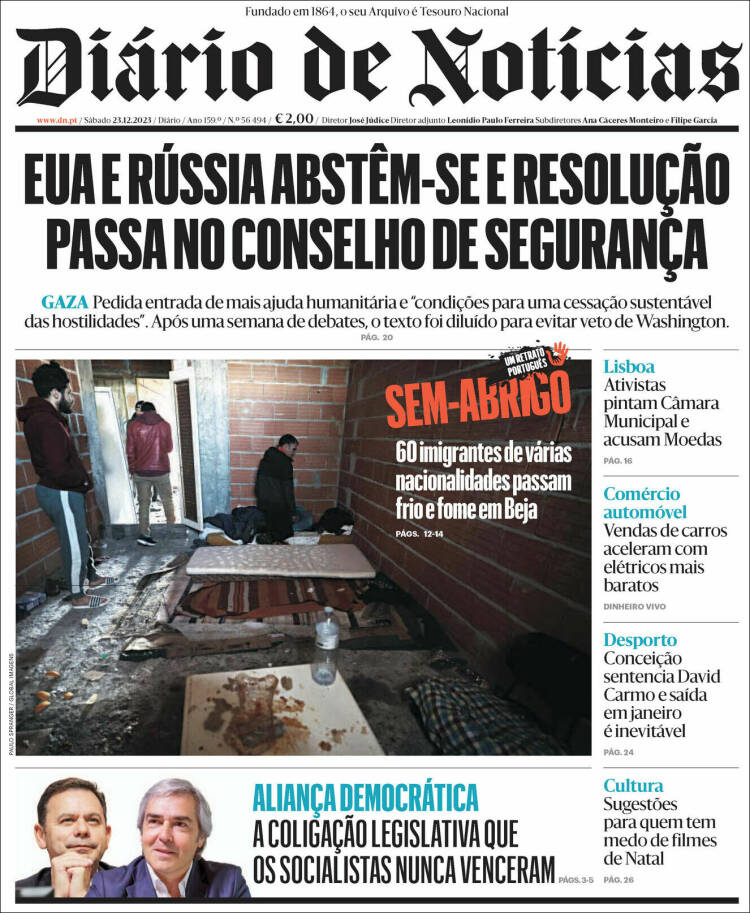 Portada de Diário de Noticias (Portugal)