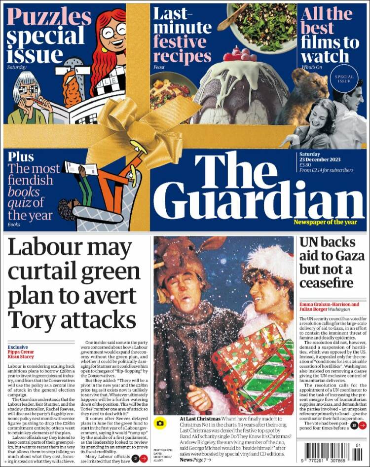 Portada de The Guardian (Reino Unido)