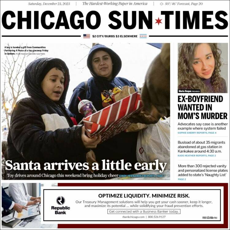 Portada de Chicago Sun-Times (USA)