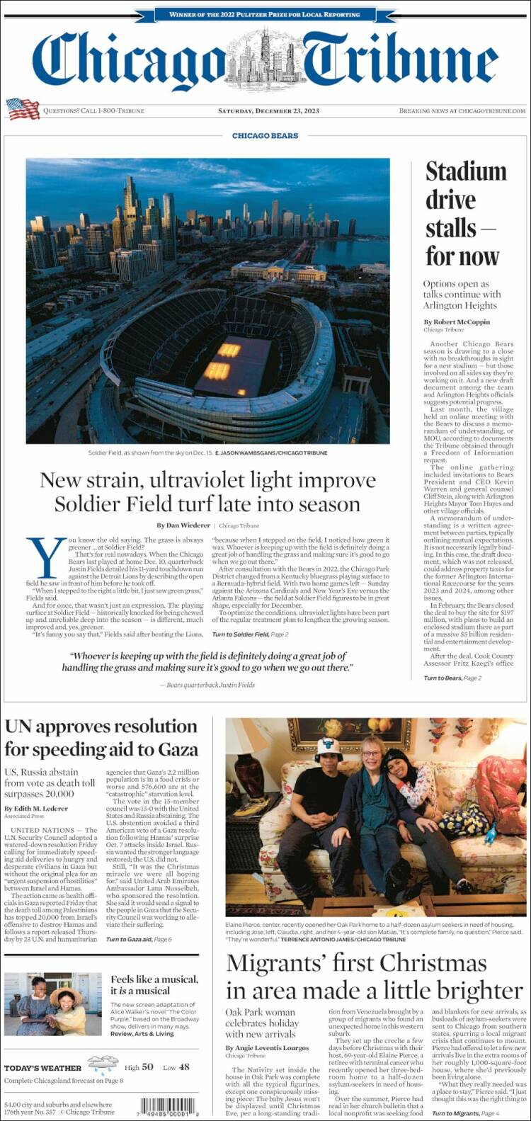 Portada de Chicago Tribune (USA)
